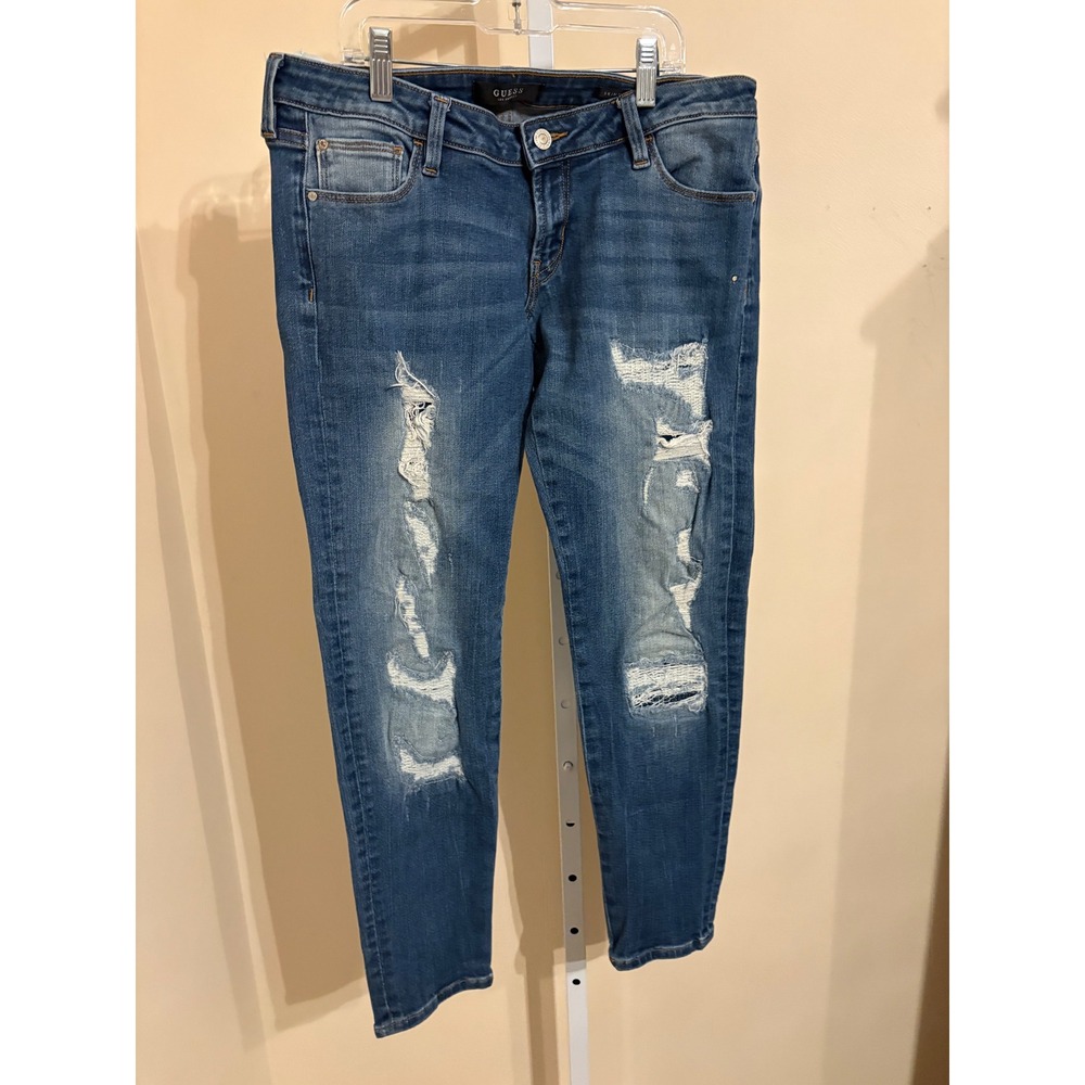 Guess Los Angeles Womens Skinny Distressed Jeans Medium Wash Blue Size 30